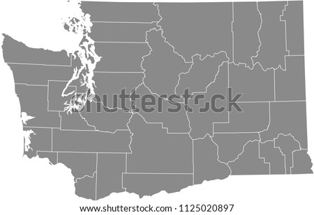 Washington county map vector outline gray background. Washington state of USA map with counties borders