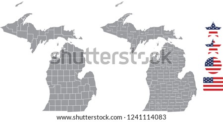 Minnesota county map vector outline in gray background. Minnesota state of USA map with counties names labeled and United States flag icon vector illustration designs