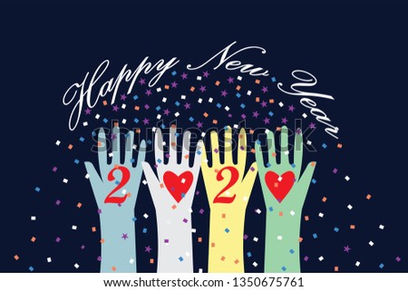Happy New Year 2020 postcard background vector illustration image art with abstract concepts of friendship, love, diversity, unity, victory and celebration