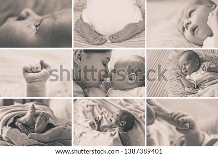 Collage Newborn baby and mother. Love baby. Happy mother's day  Stock fotó © 