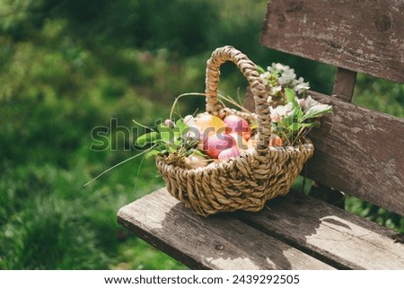 Similar – Image, Stock Photo multicolored decorative Easter eggs decorated with sequins on a green background