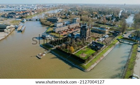 Dordrecht, The Netherlands - February 11 2022: Aerial of Villa Augustus and the new Prins Clausbrug Imagine de stoc © 
