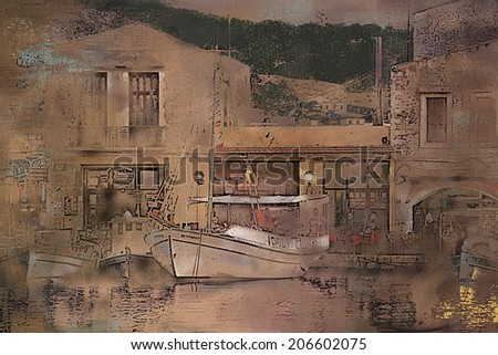 Chania Town Port on the Greek Island of Crete - Digital Painting