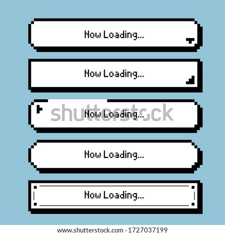 collection set of retro game 8bit line pixel art banner memo now loading bar counter process speech bubble balloon computer battery, text box, flat design vector illustration