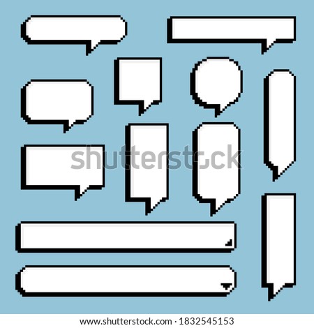 collection set of retro game 8 bit line pixel speech bubble balloon black and white color with shadow, flat design vector illustration