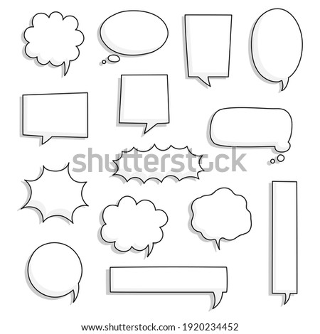 collection set of hand drawn line frame border,blank speech bubble balloon square shape, think, speak, talk, text box, banner, flat design vector illustration