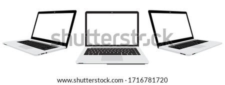 Computer laptop front, left and right side isolated on white background. EPS.file.