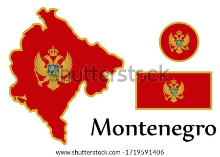 Shape map and flag of Montenegro country. Eps.file.