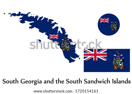 Shape map and flag of South Georgia and the South Sandwich Islands country. Eps.file.
