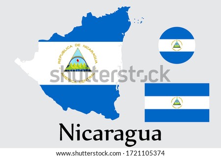 Shape map and flag of Nicaragua country. Eps.file.