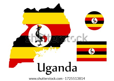 Shape map and flag of Uganda country. Eps.file.