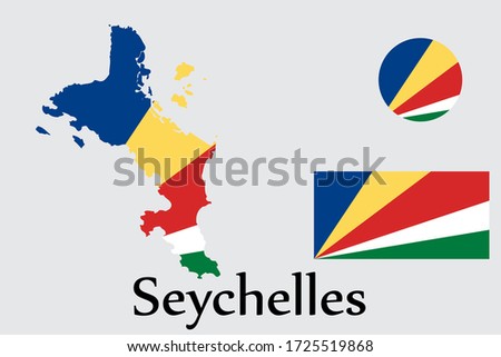 Shape map and flag of Seychelles country. Eps.file.
