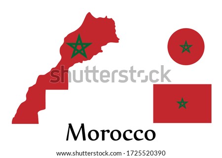 Shape map and flag of Morocco country. Eps.file.