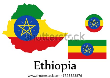 Shape map and flag of Ethiopia country. Eps.file.