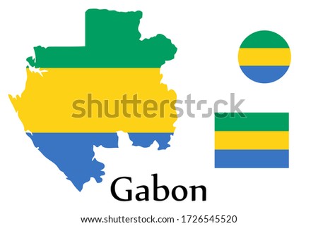 Flag, map and circle shape symbol of Gabon country isolated on background. EPS.file.