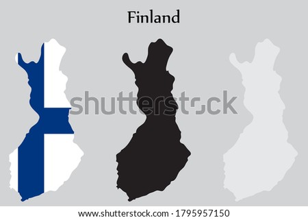 Finland flag and map shape black and gray color. EPS.file.