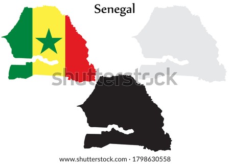 Senegal flag and map shape black and gray color. EPS.file.