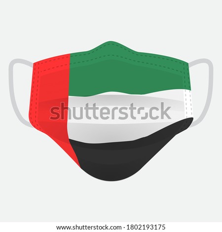 Flag of United Arab Emirates on medical face mask Front side vector isolated on white background. EPS.file. Medical face mask concept protect people in country from virus.