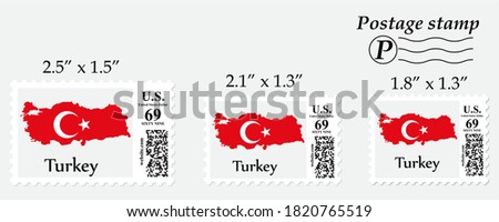 Turkey flag map on postage stamp different size.