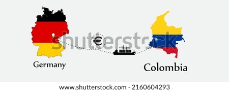 Business concept of both country. Ship transport from Germany go to Colombia. And flags symbol on maps. EPS.file.Cargo ship.