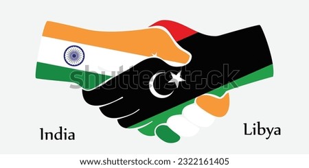 Design shake hands. Concept India and Libya the borth country a good contact, business, travel, transport and technology.