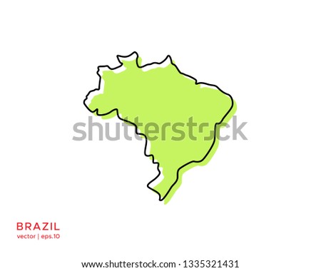 Green Outline Map of Brazil Vector Design Template. Editable Stroke