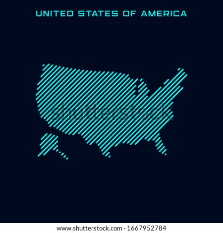 Striped Map of United States of America Vector Design Template