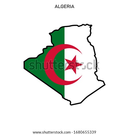Map and Flag of Algeria Vector Design Template with Editable Stroke