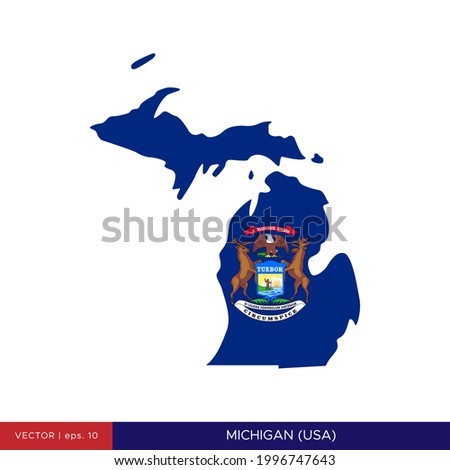 Map and Flag of Michigan (USA) Vector Illustration Design Template.