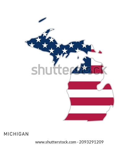 Map of Michigan with USA flag vector illustration design template.