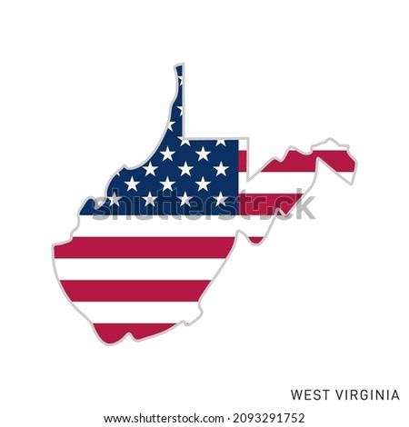 Map of West Virginia with USA flag vector illustration design template.