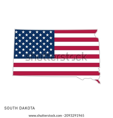 Map of South Dakota with USA flag vector illustration design template.