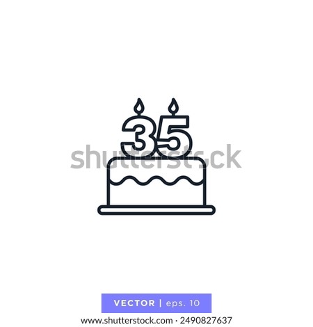 Birthday cake with number 35 icon vector illustration design template. 35th anniversary or birthday. Editable stroke.