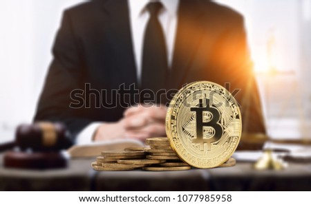 Golden Bitcoin and business mam Foto stock © 