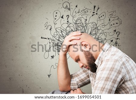 Adult man feels stress and anxiety with drawing illustrations Photo stock © 