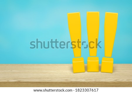 Similar – Image, Stock Photo Three vivid exclamation marks on blue background.  Keep attention concept,  importance background, warning.