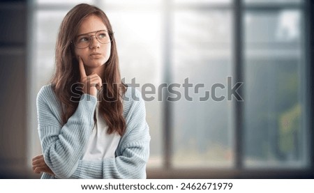 Similar – Image, Stock Photo Thoughtful woman next to old wooden construction