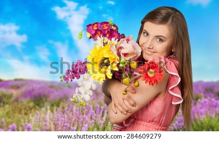 Women, Flower, Smiling.