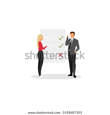Project manager planning tasks flat vector illustration. Businessman, entrepreneur and personal assistant isolated cartoon character on white background. Top manager, team leader, ceo with tasklist