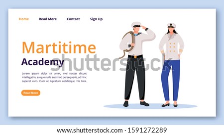 Maritime academy landing page vector template. Nautical school website interface idea with flat illustrations. Students homepage layout. Sailors web banner, webpage cartoon concept