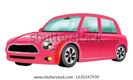 Red mini cooper cartoon vector illustration. Crimson old fashioned automobile flat color object. Vintage personal vehicle isolated on white background. Urban transport, new stylish auto