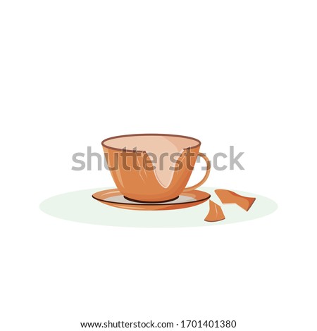 Broken cup cartoon vector illustration. Cracked teacup, shattered crockery flat color object. Traditional superstition, good luck sign. Smashed ceramic mug isolated on white background Foto d'archivio © 
