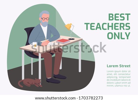 Best teachers only banner flat vector template. Private college brochure, poster concept design with cartoon character. Premium quality education horizontal flyer, leaflet with place for text