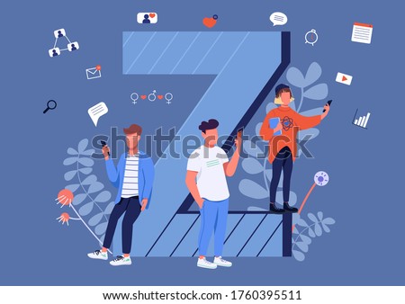Gen Z communication flat concept vector illustration. Young people with smartphones 2D cartoon characters for web design. Modern youth, generation Z lifestyle, internet culture creative idea