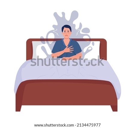 Nocturnal fears semi flat color vector character. Lying figure. Full body person on white. Nightmare and panic attack simple cartoon style illustration for web graphic design and animation Stockfoto © 