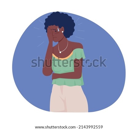 Shame 2D vector isolated illustration. Unpleasant sensation of guilt flat character on cartoon background. Man regrets and feels embarrassed colourful scene for mobile, website, presentation