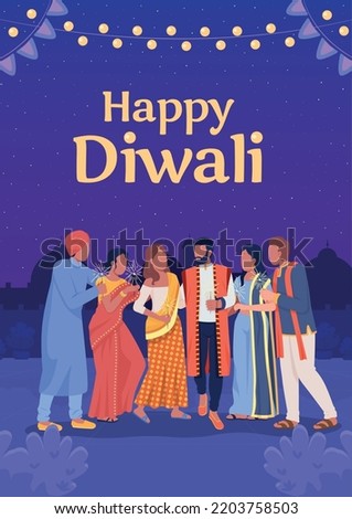 Diwali celebration flat vector banner template. Traditional Indian holiday poster, leaflet printable color designs. Editable flyer page with text space. Marko One Regular font used