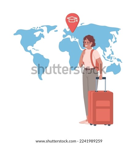 Traveling student flat concept vector illustration. Foreign education. Editable 2D cartoon characters on white for web design. Move to study abroad creative idea for website, mobile, presentation