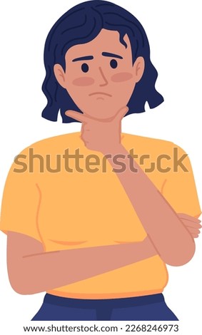 Young woman feeling uncertain about future semi flat color vector character. Editable figure. Half body person on white. Simple cartoon style spot illustration for web graphic design and animation