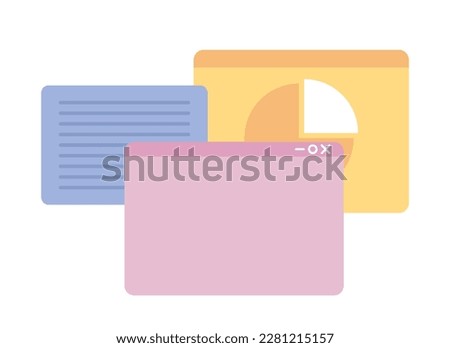 Open multiple webpages in browser semi flat color vector icon. Planning, managing. Editable full sized elements on white. Simple cartoon style spot illustration for web graphic design and animation